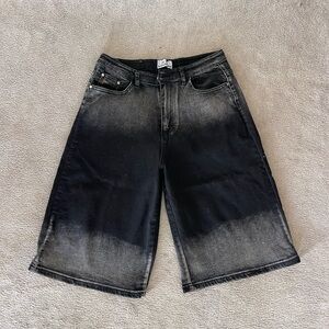 Black to Gray Ombre Denim Long Shorts
